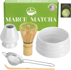 Marce Matcha Whisk Set- Matcha Set includes Matcha Whisk and Bowl (Matcha Bowl), Matcha Sifter, Matcha Whisk Holder and Matcha Scoop- The Perfect Bamboo...
